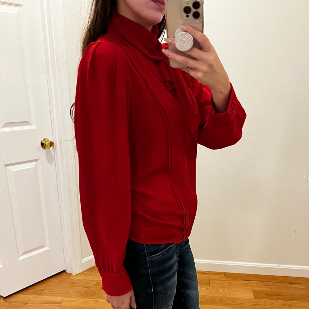 Zara Flowy Lace Detail Shirt Blouse Red - Picture 7 of 11